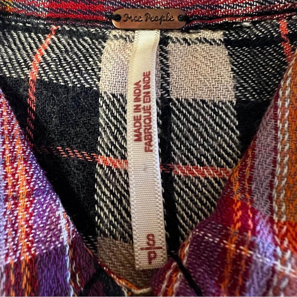 Free People Women’s Plaid Wool Blend Embroidered Long Sleeve Shirt Dress Sz S - Picture 3 of 13